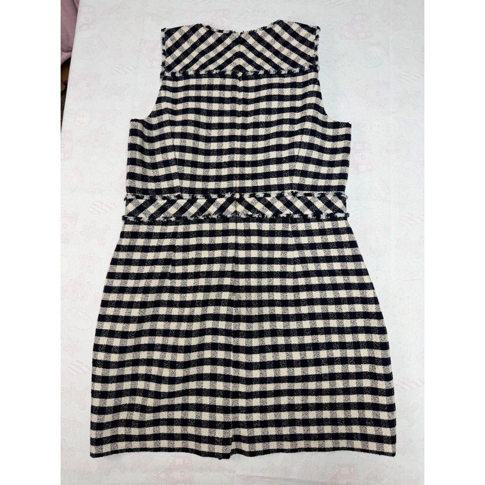 J.Crew Navy White Gingham Tweed Fringe Shift Dress Womens 12 Sleeveless Mini - Picture 6 of 7